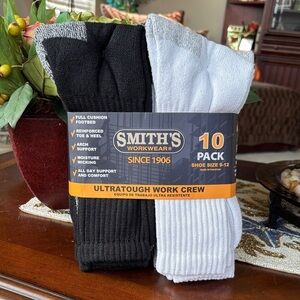 Brand New Smith's Workwear 10-Pack Ultra Tough Work Crew Socks Cushioned Wicking